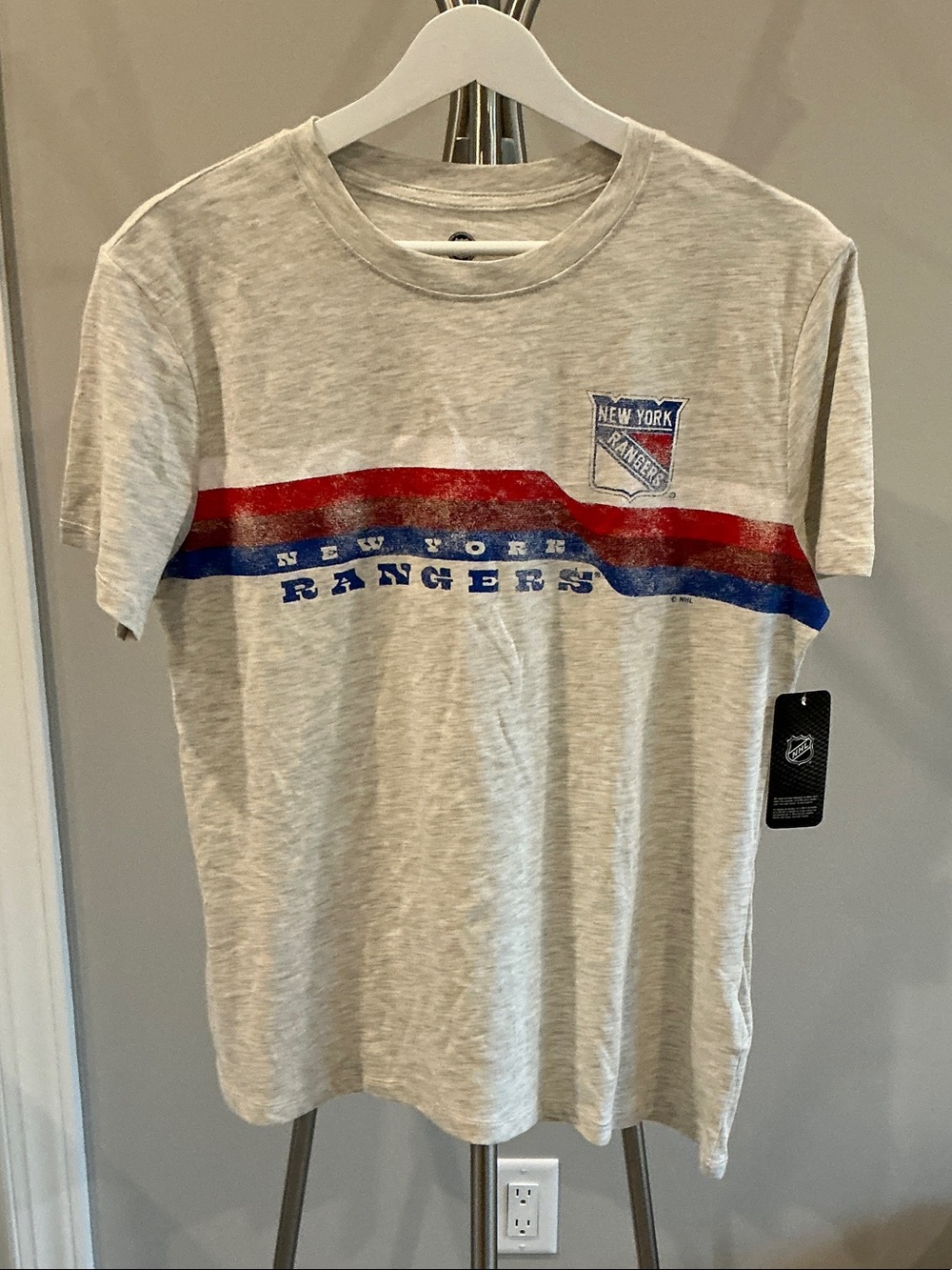 NHL New York Rangers Heather Tee with Red & Blue Stripe